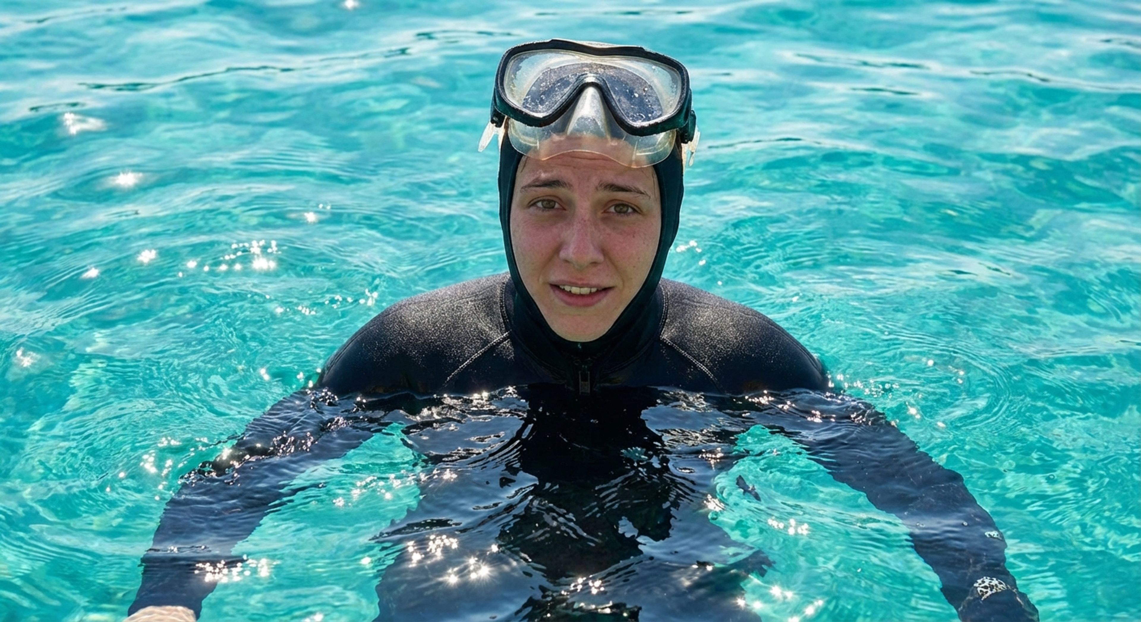 A nervous diver at the surface