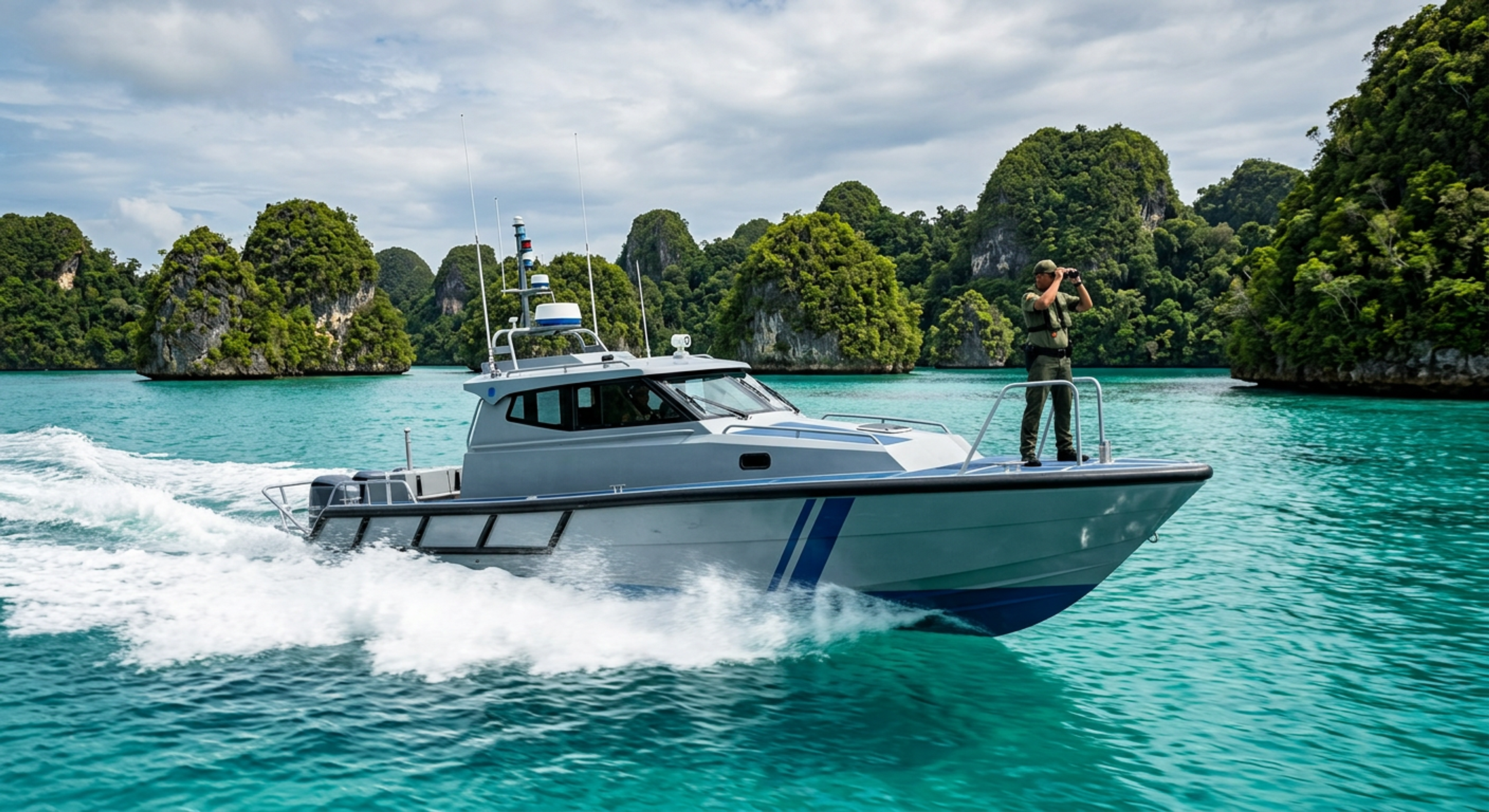 A Palauan marine ranger boat patrolling the Rock Islands