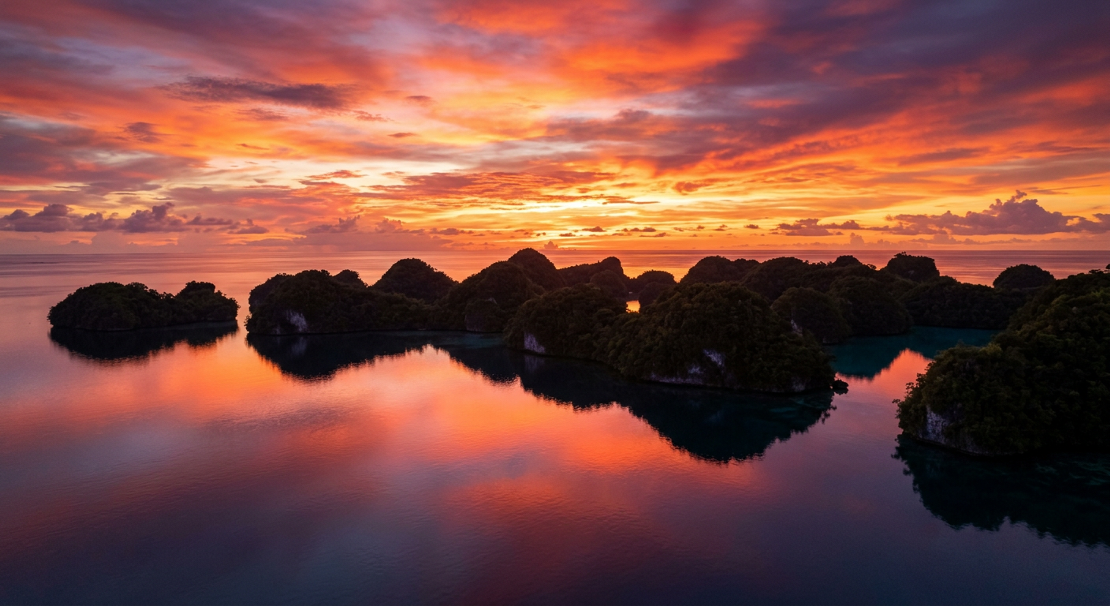 A dramatic sunset over the Palauan Rock Islands