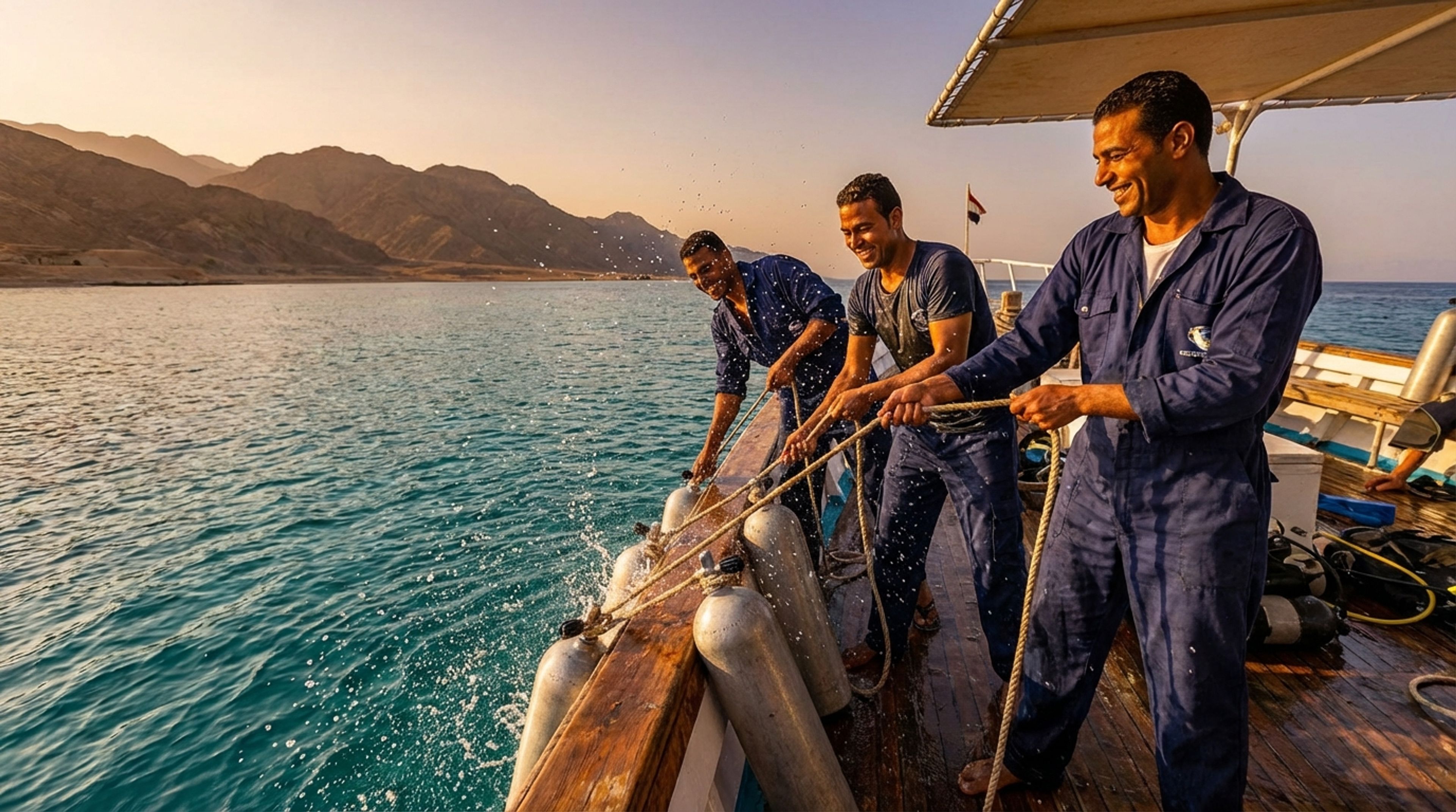 Dive boat crew working