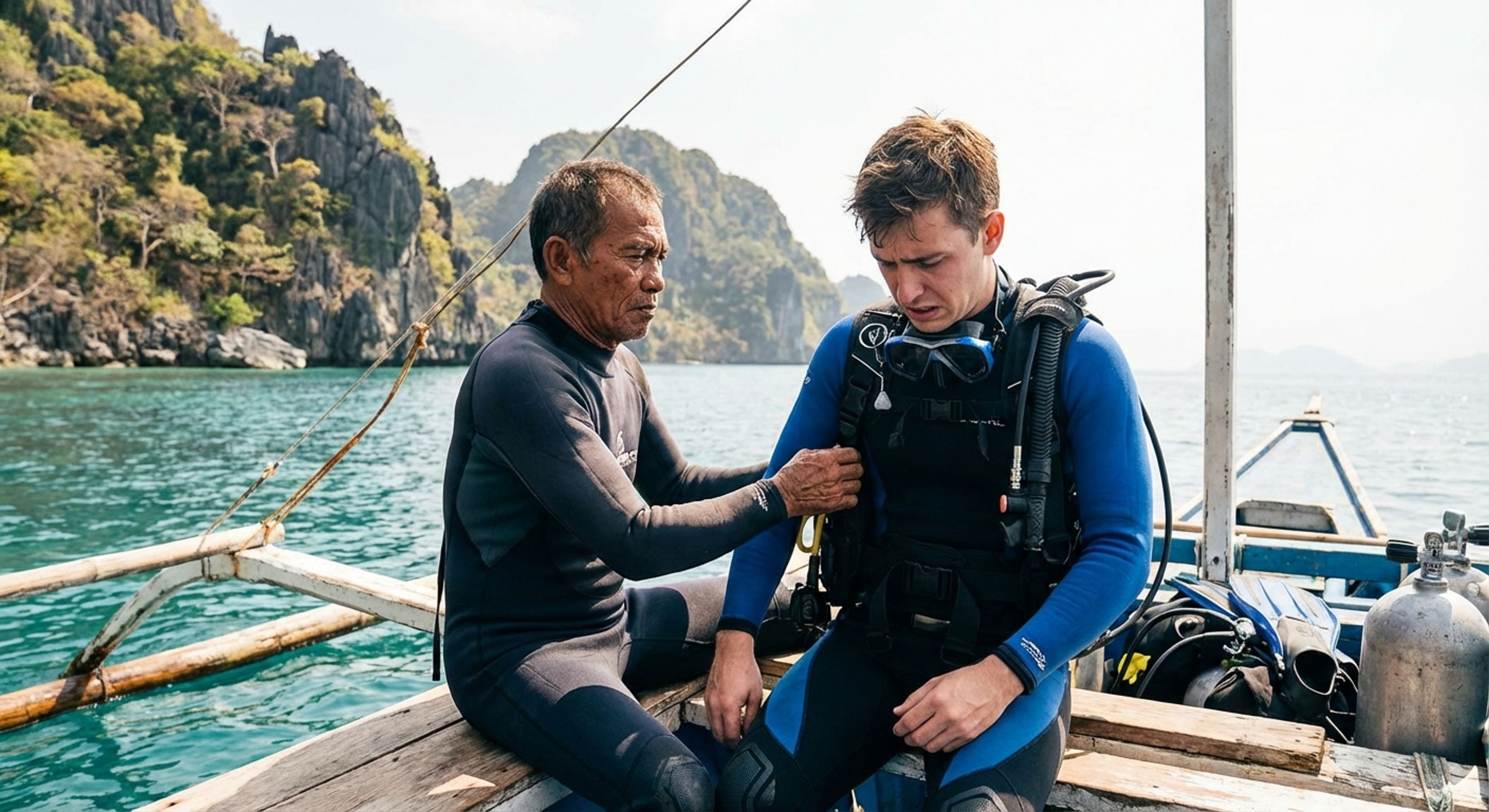 Two divers on a boat