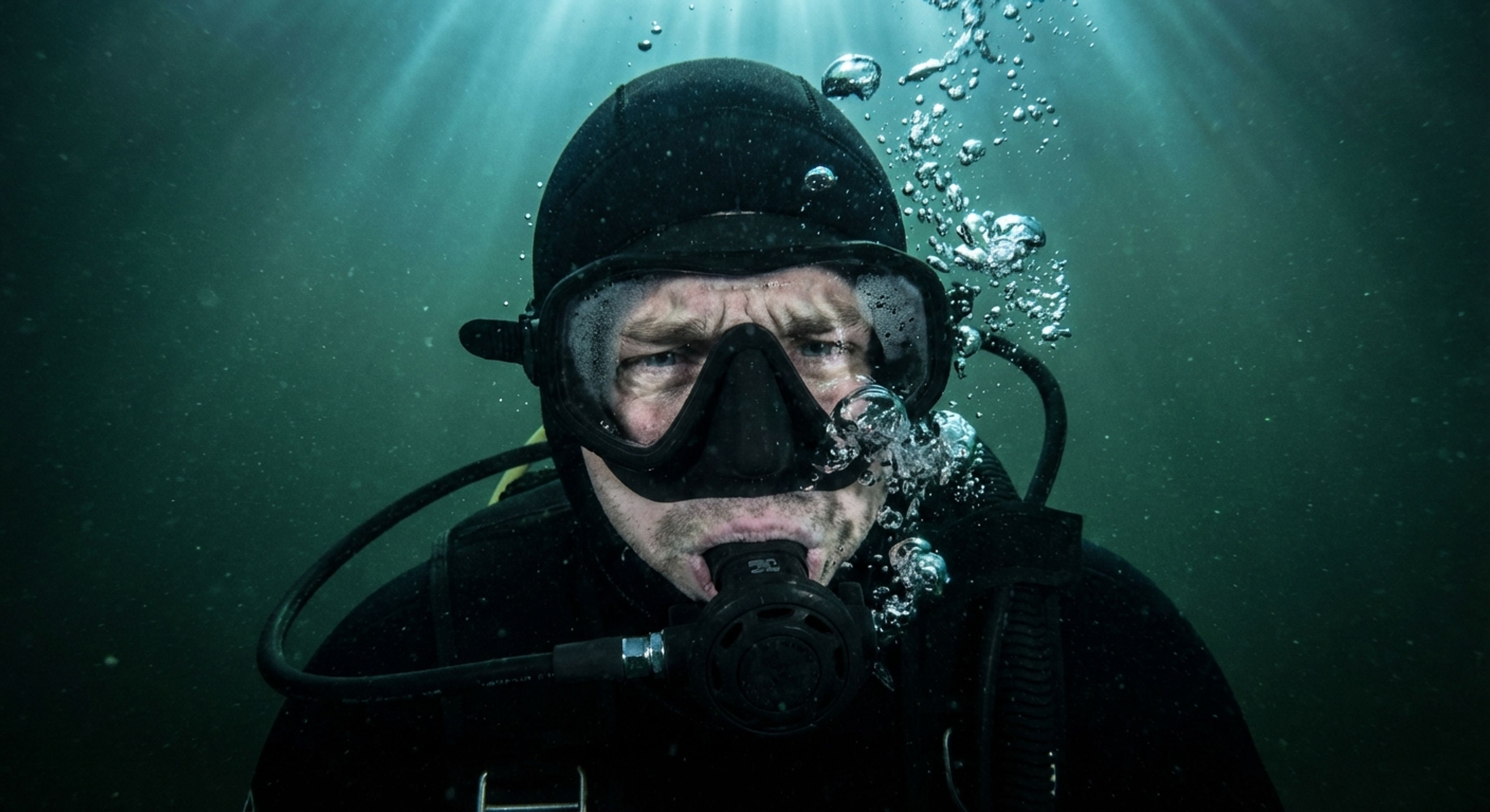 A diver struggling in cold water