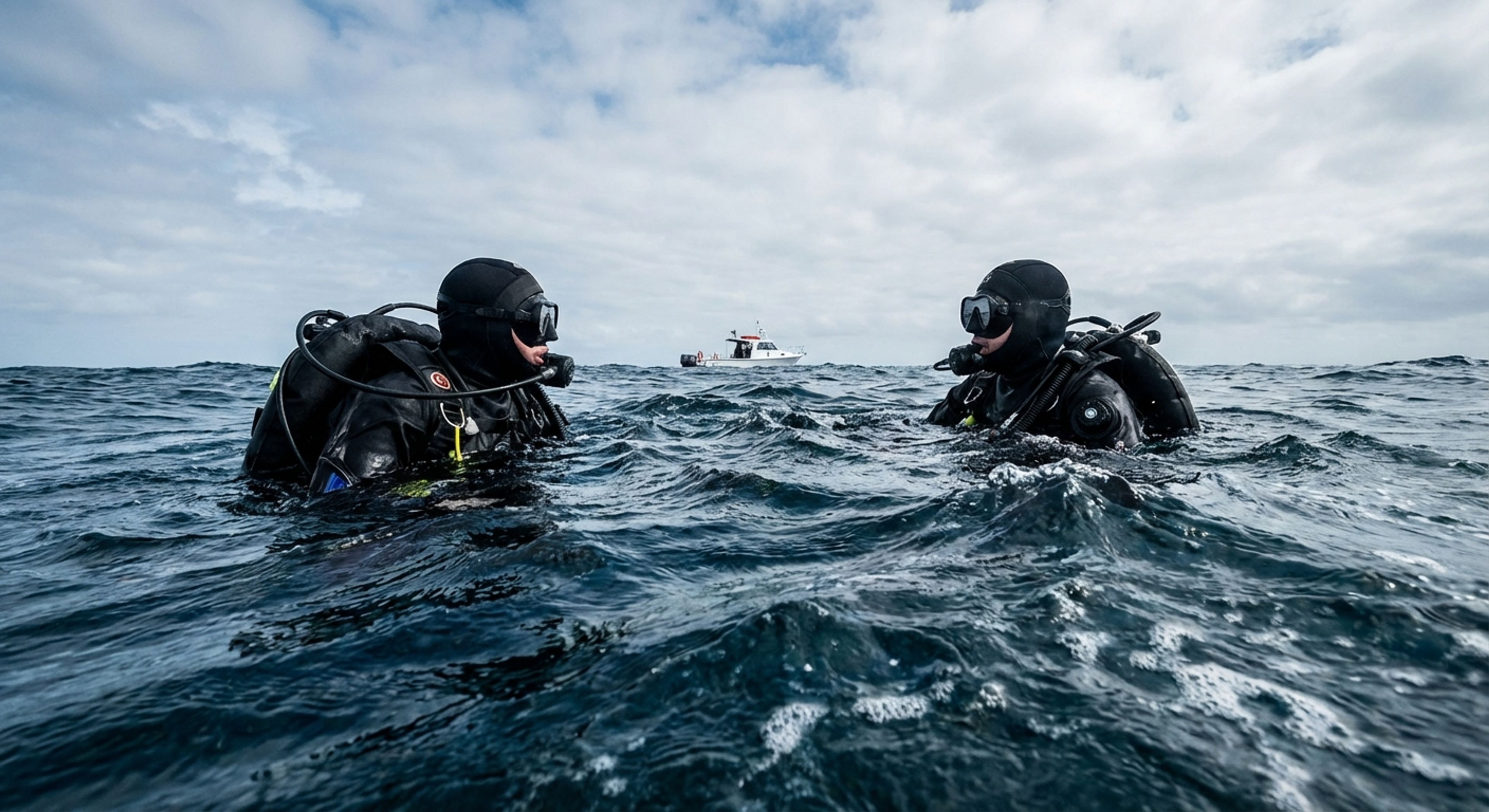 Divers waiting in water