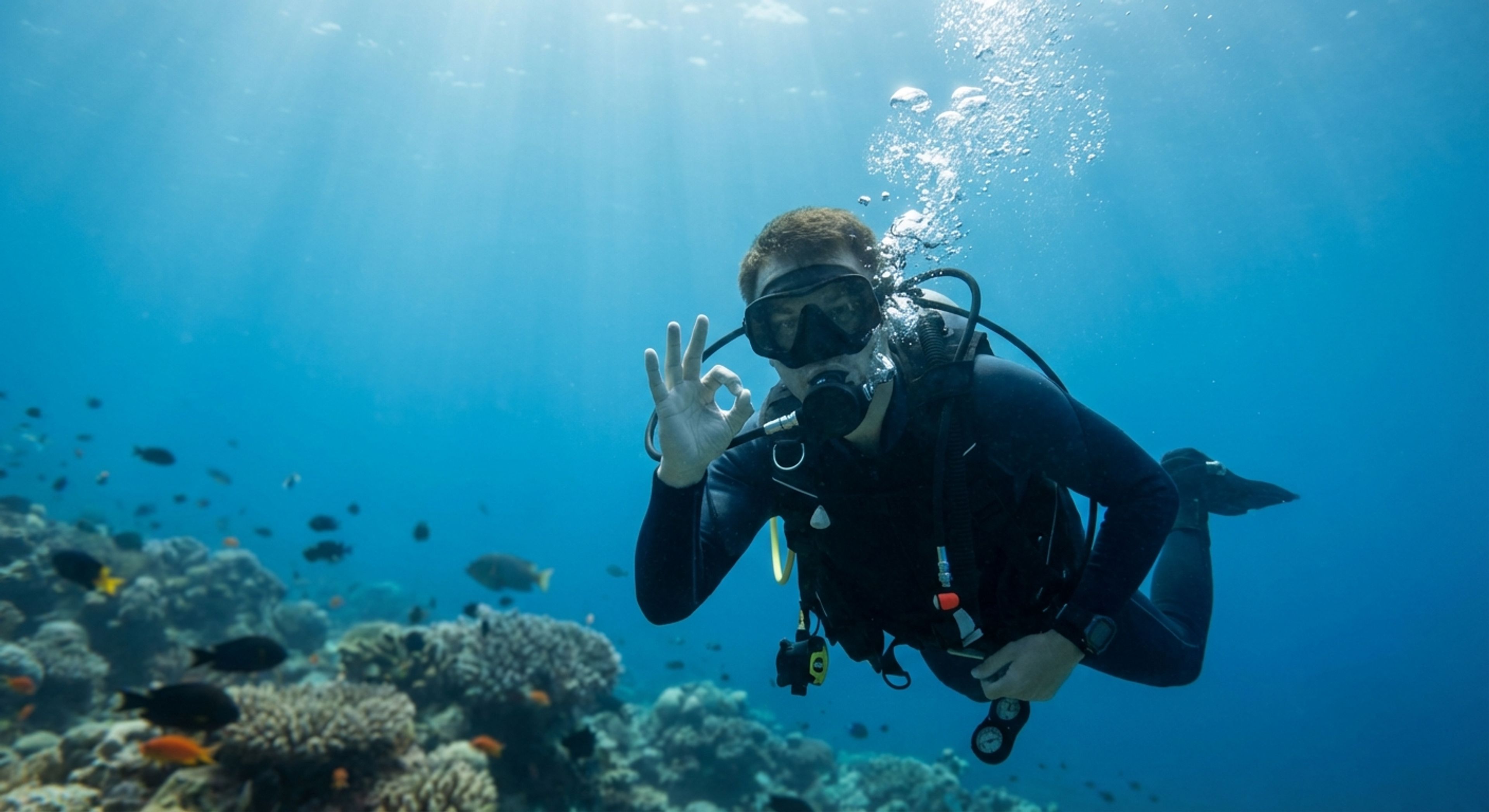 Diver underwater happy