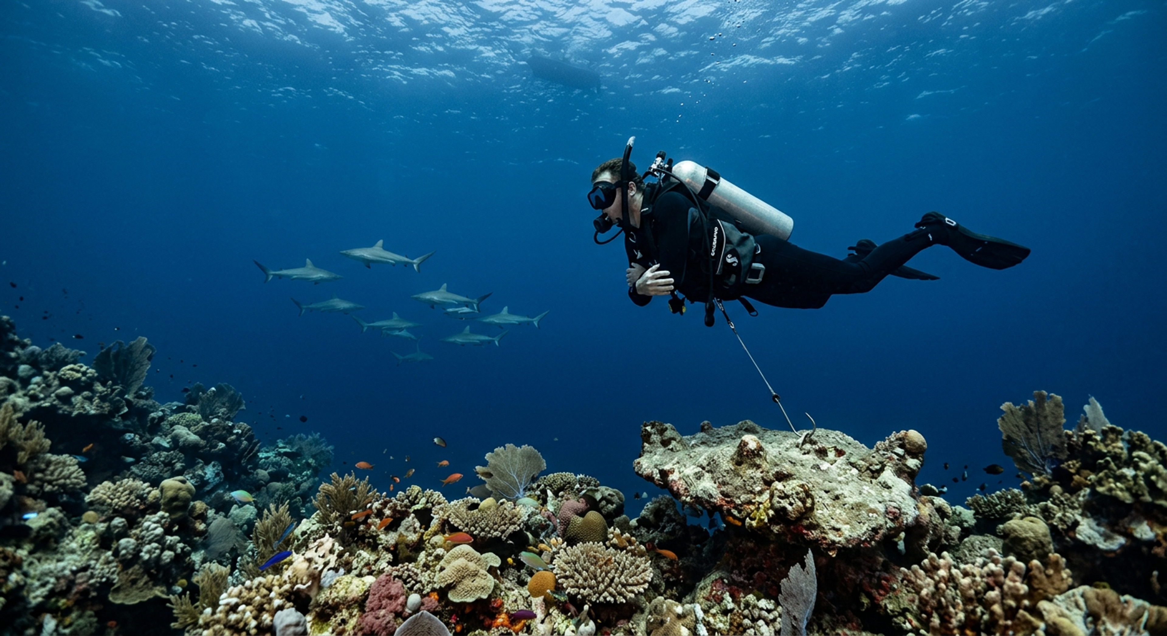 A diver using a reef hook