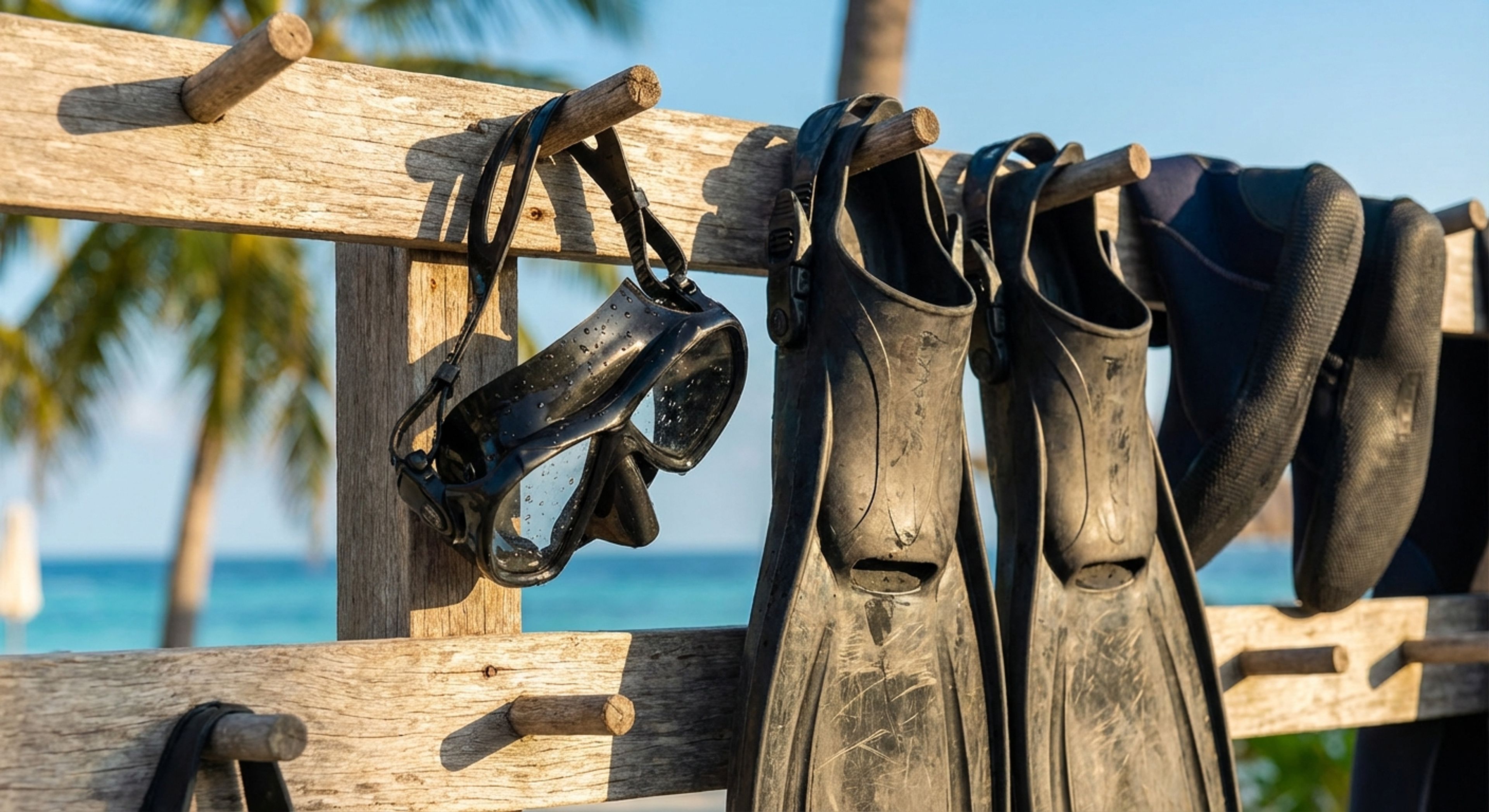 A pile of dive gear drying
