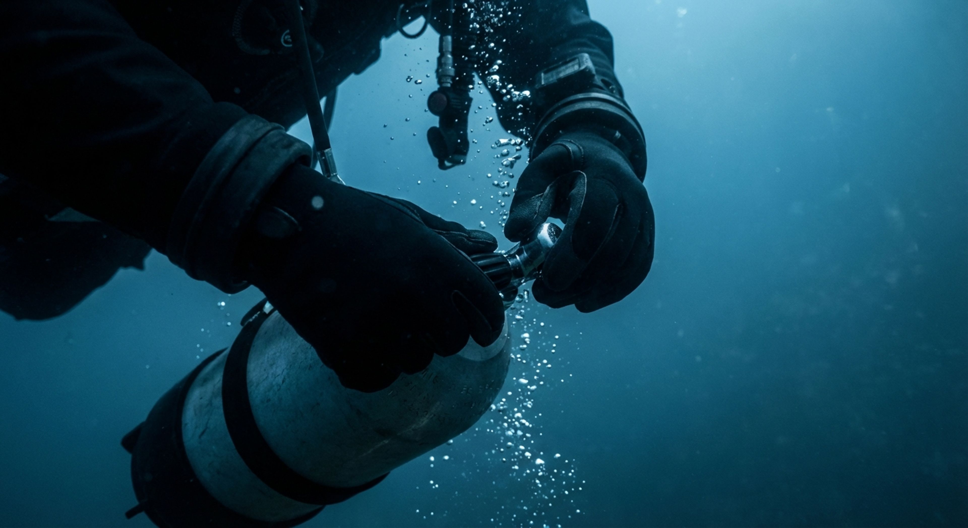 Subacqueo che schiera l'attrezzatura di riserva