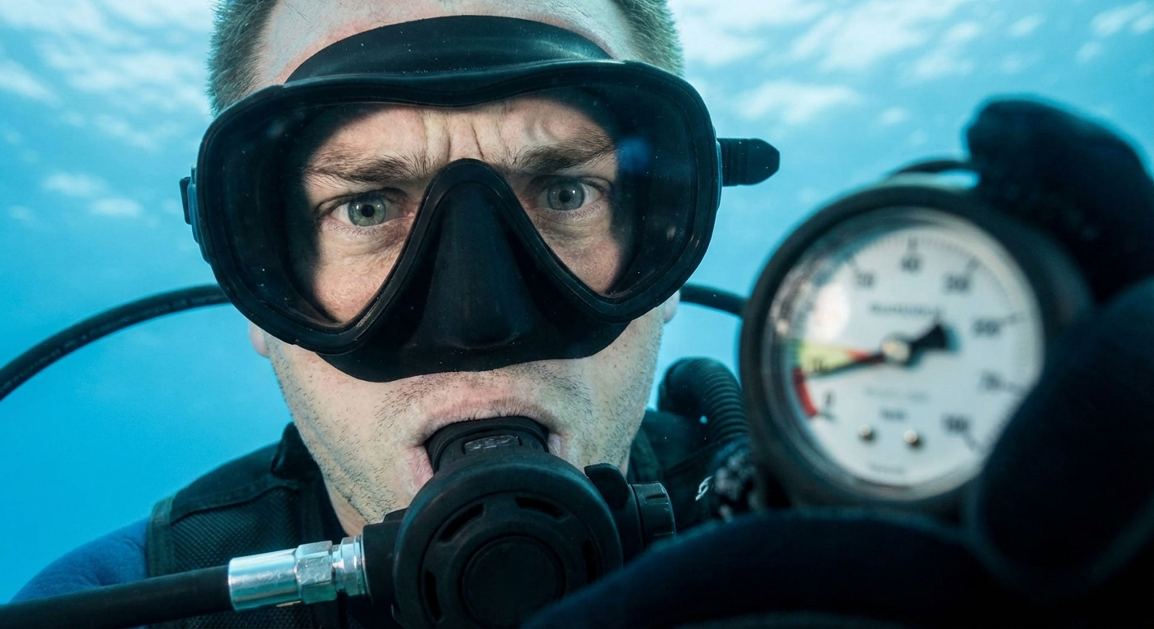 Diver looking at gauge