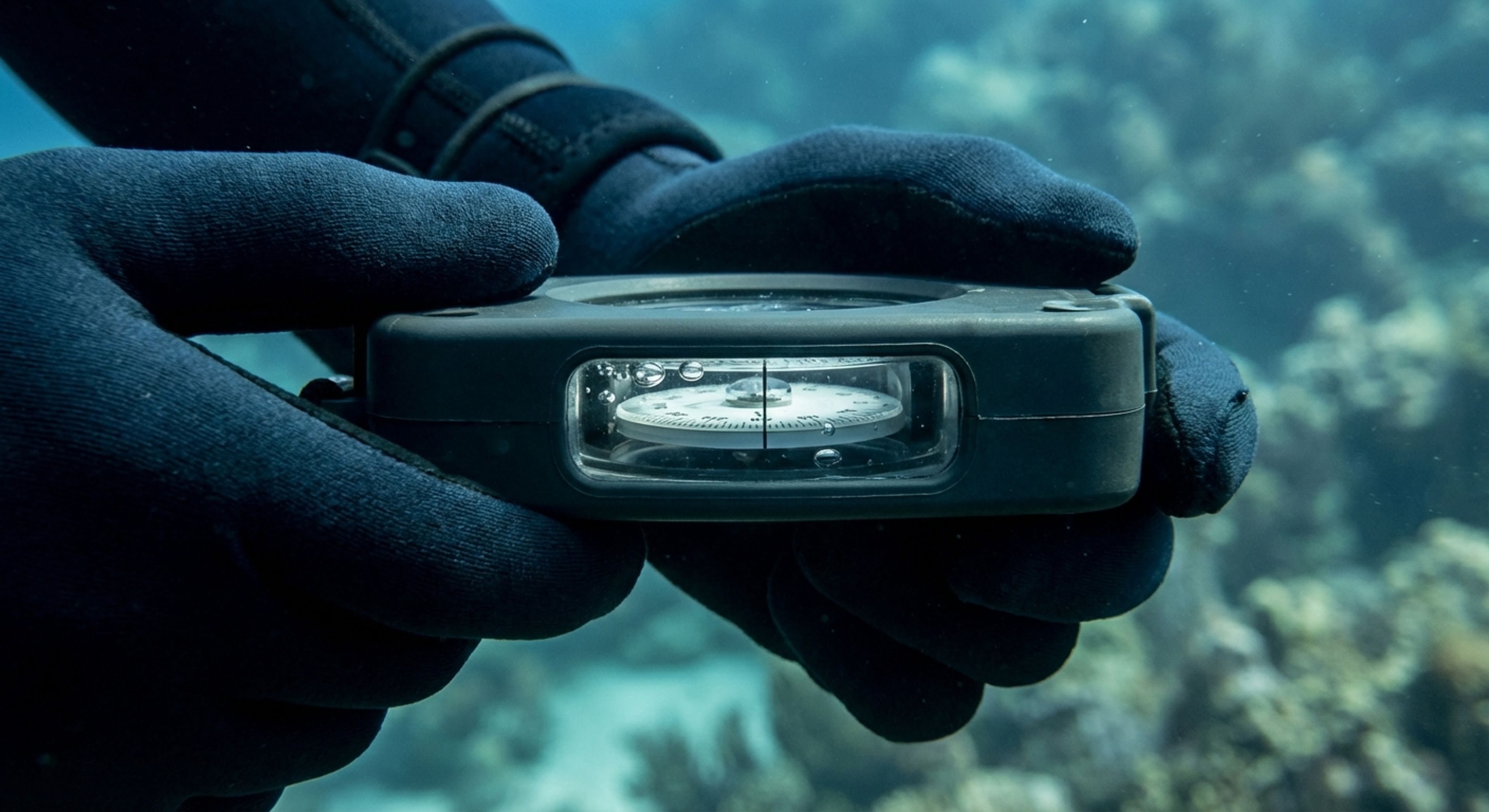 나침반을 올바르게 들고 있는 다이버