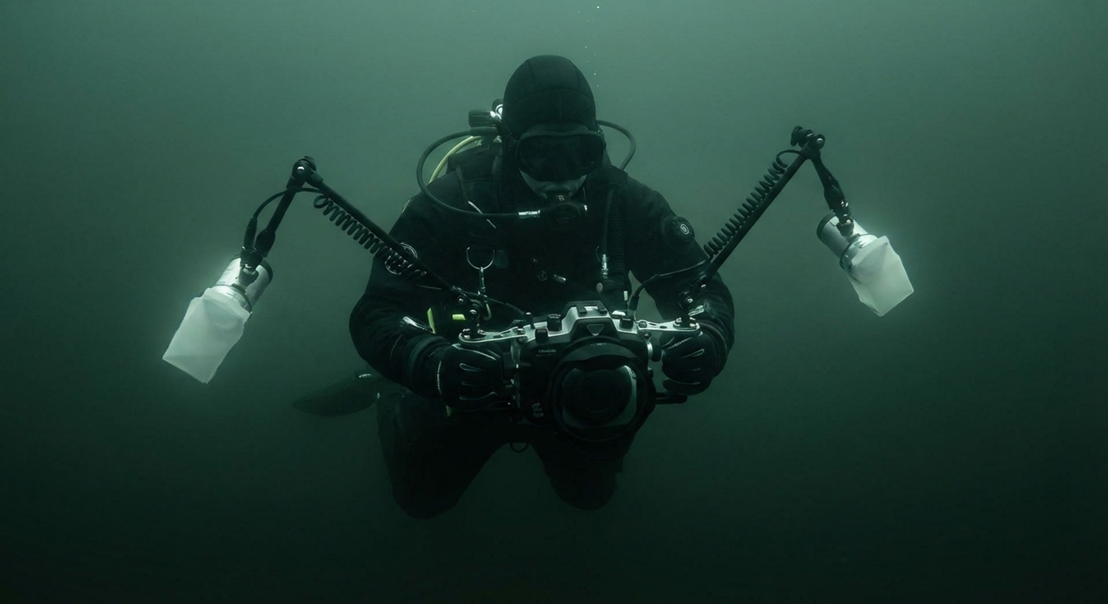 Diver with massive camera rig